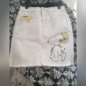 Custom Painted Snoopy & Sunflower Denim  Skirt
